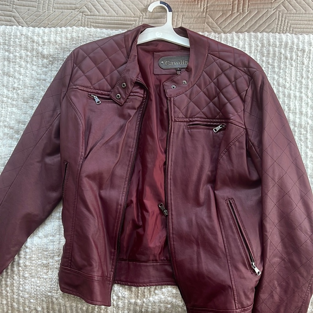 Women’s burgundy faux leather jacket